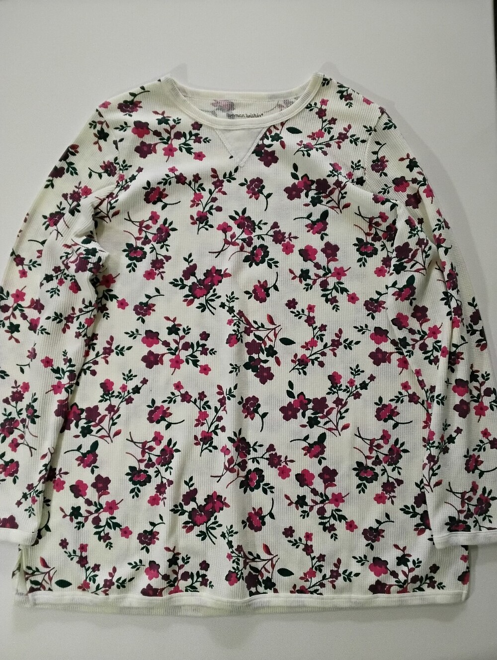 Woman Within Thermal Knit Top Womens‎ 18/20 White Purple Pink Floral Cottagecore
